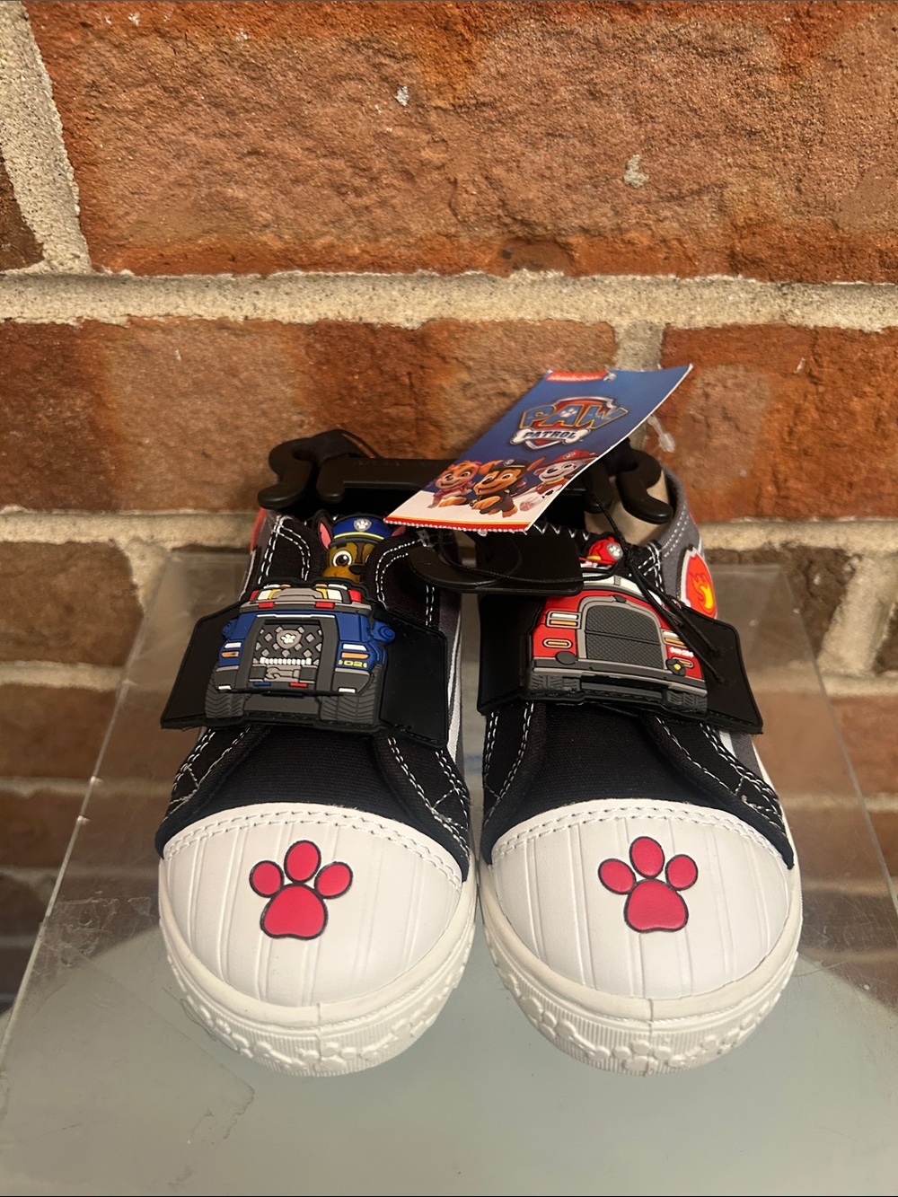 Paw Patrol Kids Black, White, Red Slip-On Sneakers with Paw Print